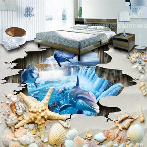 Beibehang Beach shells papel de parede 3D vinyl flooring bedroom wall paper photo waterproof floor sticker wallpaper for walls