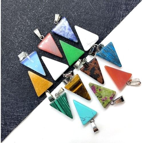 5pcs Natural Stone Triangle Pendant Tigers Eye Opal Pendant Used for DIY Jewelry Making Necklace Bracelet Earrings Size 15x24mm