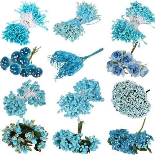 33 Design Blue Theme Mixed Artificial Flower Fake Cherry Stamen Berries Bundle DIY Cake Christmas Wedding Gift Box Wreath Decor