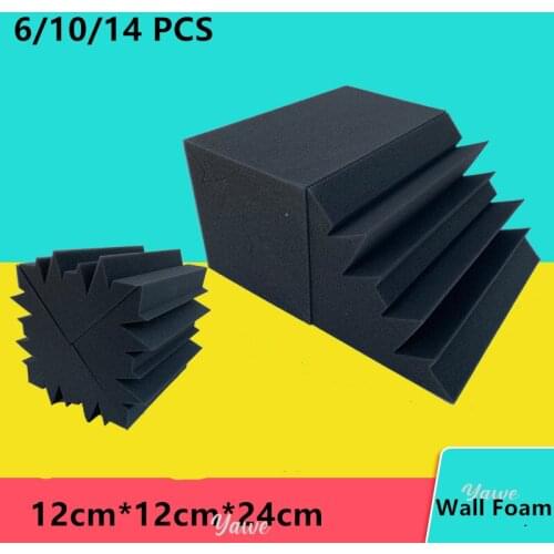 6/10/14PCS 12x12x24cm Soundproofing Insulation Foam BLACK Flame Retardant Bass Trap Acoustic Wall Foam High Density