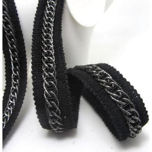 7/8 Inch Sequined and Chained Woven Gimp Trim|Black|Vintage Costume Making|Hair Supplies Embellishment|Shiny Decorative Trim