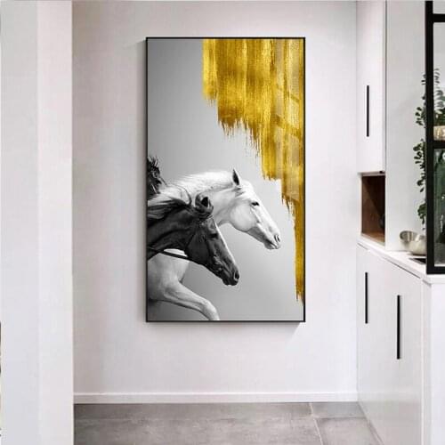 Abstract Golden Poster White Black Horses 5d diy diamond painting full drill mosiac paint by numbers diamond embroideryZP-1464