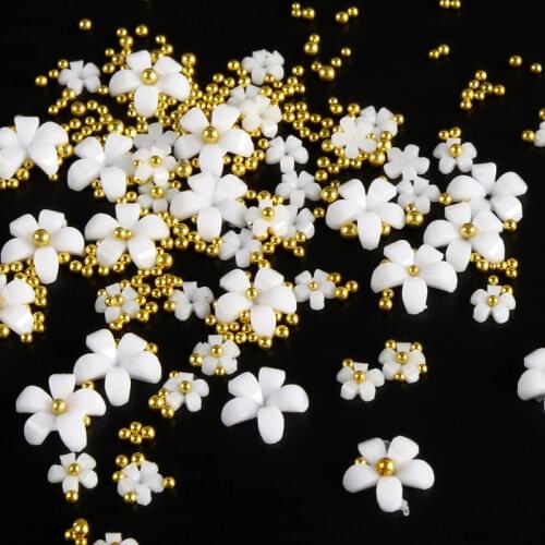 White Flower Epoxy Resin Mold Fillings Nail Art DIY Accessories Acrylic Flowers Mixed Beads Resin Shaker Fillers Jewelry Making