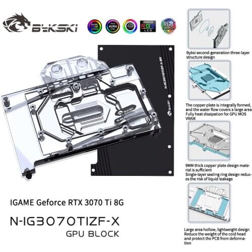 Bykski GPU Water Cooling Block For Colorful iGAME Gefore RTX 3070Ti 8G Video Card,With BackPlate GPU Cooler N-IG3070TIZF-X