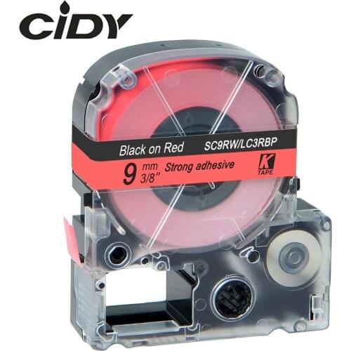 CIDY 30Pcs SC9RW/LC3RBP9 LC-3RBP Compatible For Epson/KingJim LW-300 LW-400 Black on Red 9mm laminated ss9kw label tapes
