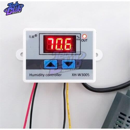 W3005 220V 12V 24V Digital Humidity Controller Hygrometer Humidity Control Switch 0~99%RH Hygrostat w/ Humidity Sensor