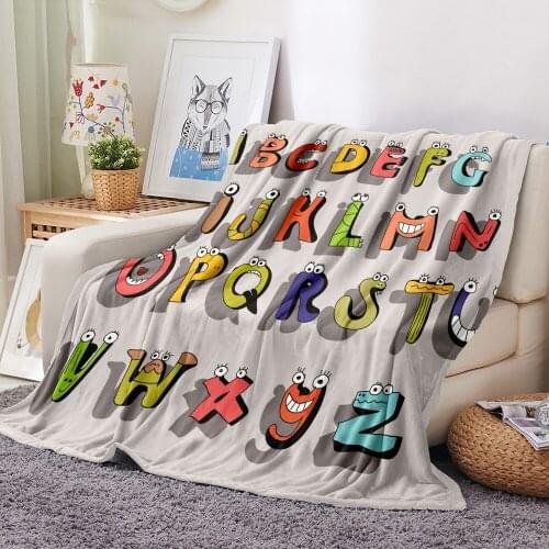 Letters Russian Flannel Blanket 3D Print Cartoon Animals Fleece Blanket Home Textile Throw Blanket Alphabet Colorful Blanket