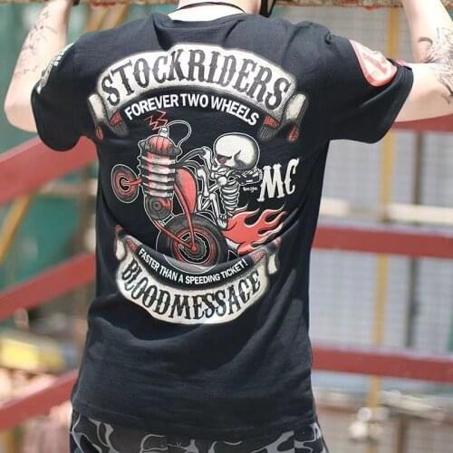 Mens Motorcycles Summer Retro Punk Tshirt T shirts Tops Round Neck Long Sleeve Sanaruichi