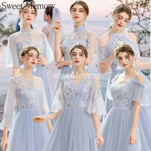 J2488 Sweet Memory Cheap Light Pink Gray Adult Junior Bridesmaid Dress 2021 Casual Summer Vestido Lady Wedding Dresses for Women