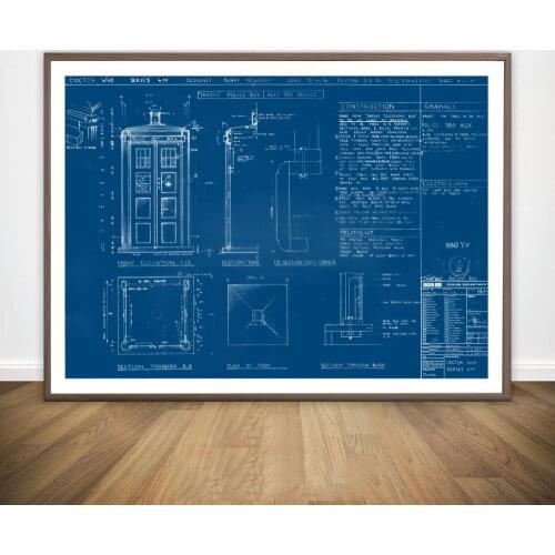 Cool TARDIS blueprint Wall Art Paint Wall Decor Canvas Prints Canvas Art Poster Oil Paintings No Frame