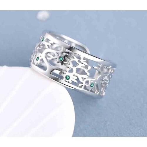 New Design Tree of Life Adjustable Ring Fashion Wide Surface Hollow Matching Cubic Zircon Rings for Women Party Jewelry Gift
