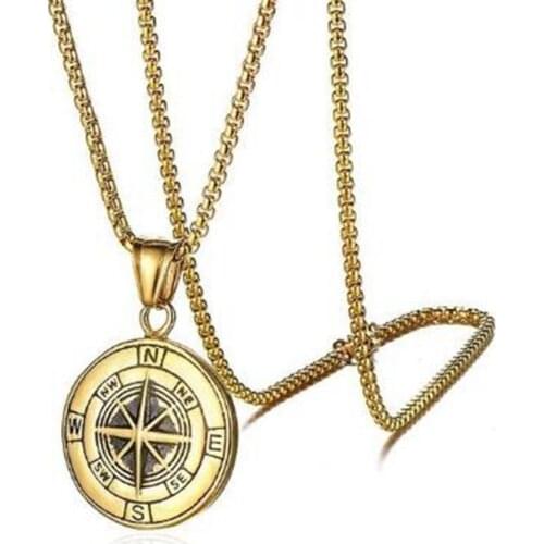 Compass Gold Necklace Men Star Letter Necklace Round Pendant Necklace