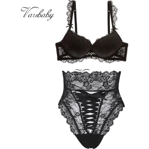 Varsbaby Sexy lace push up bra gathers underwear set for women