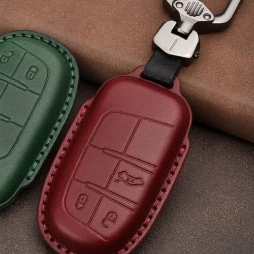 Leather Car Key Case Cover for Jeep Grand Cherokee Compass Patriot Dodge Journey Chrysler 300CRenegade Car Key Keychain
