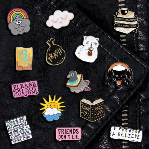 Creative Trendy Cartoon Text Oil Drop Brooch Pin Denim Bag Gift For Friends Men Women Fashion Jewelry Clothes Decoration