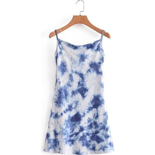 Summer Womens Tie-dye Sexy Mini Dress Dress Suspender Dress Skirt