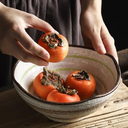 FANCITY Noodle bowl, soup bowl, rice bowl, square bowl, irregular fruit salad bowl, ceramic household characteristic large bowl