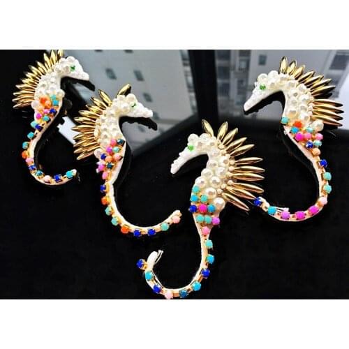 Seahorse beaded patches embroidered fabric sew on patch applique jacket coat patches for clothes parches para la ropa