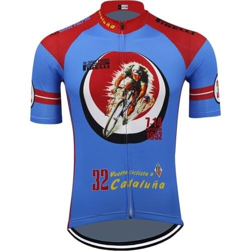 2021 Retro Men Cycling Jersey Blue/Red Short Sleeve Team Bike Bicycle Clothes Tops Triathlon Breathable Maillot Ciclismo Hombre