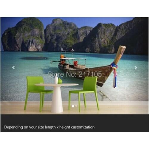 Custom 3D stereoscopic wallpaper mural Thailand Beach boat for the living room TV backdrop waterproof vinyl wallpaper home decor