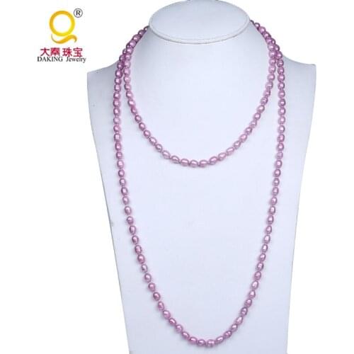 Natural Freshwater Long Pearl Necklace Rice Shape 140cm Long Pearl Necklace for Woman