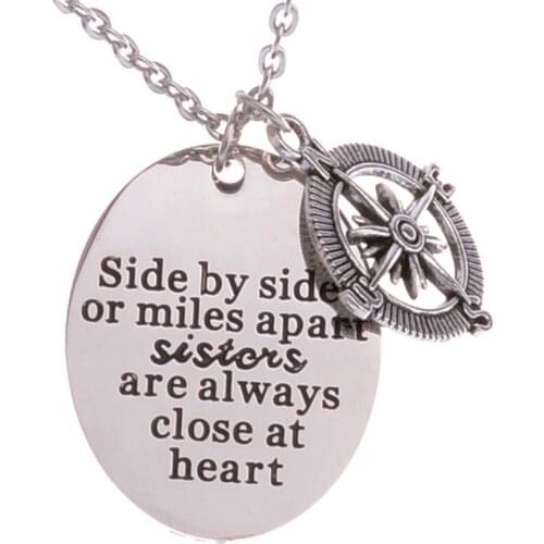 Bespmosp"Side By Side or Miles Apart Sisters Are Always Close At Heart "Charm Best Friends Pendant Necklace Jewelry Family Gift
