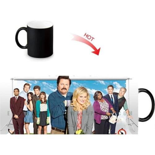 Parks and Recreation Magic DIY Mugs Heat Changing Color Water Milk Coffee Cup Black Transforming White Mug Gift Idea