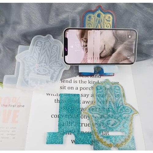 DIY Crystal Mirror Silicone Mold Fatima Hand Phone Holder Tabletop Mobile Carrier Mould Epoxy Resin Casting Molds