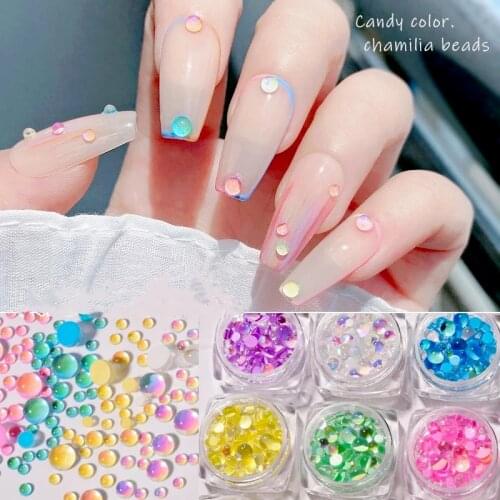 Candy Colors Mixed Size Mermaid Round Glass Crystal Beads AB 3D Nail Art Rhinestones DIY Flatback Acrylic Stones Decorations