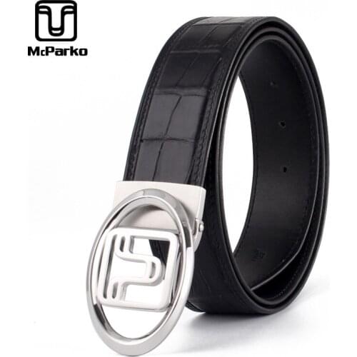 McParko Luxury Crocodile Belt Genuine Leather Belt Men Formal Business Waist Belt Srtaps Brand New Design Stainless Steel Buckle
