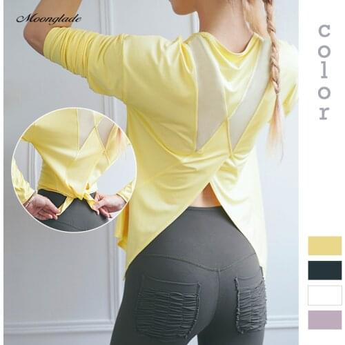 Moonglade Yoga Shirts Women Long Sleeve Loose Breathable Gym Tops Fitness Running Workout Sport T-Shirts Sports Wear Leisure