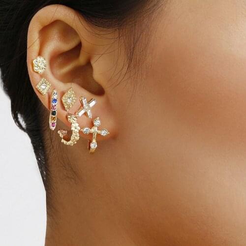 Fashion Colorful Rhinestone Crystal Geometric Stud Earrings Set for Women Rhombus Earrings Pendientes Jewelry Brincos XR2864