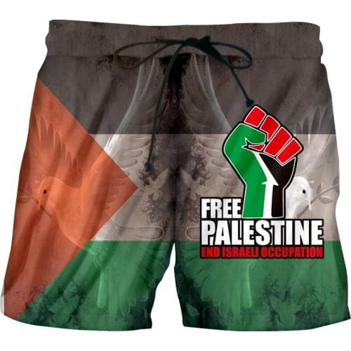 UJWI Male Pants Fun Printed Palestine Graphic Casual Shorts Free Palestine Congregation National Logo Short Sweatpants Oversized