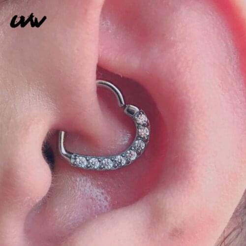 UVW341 1pc Tiny Lovely CZ Crystal Heart Copper Earrings Daith Helix Piercing Tragus Fashion Piercing Jewelry for Women Jewelry