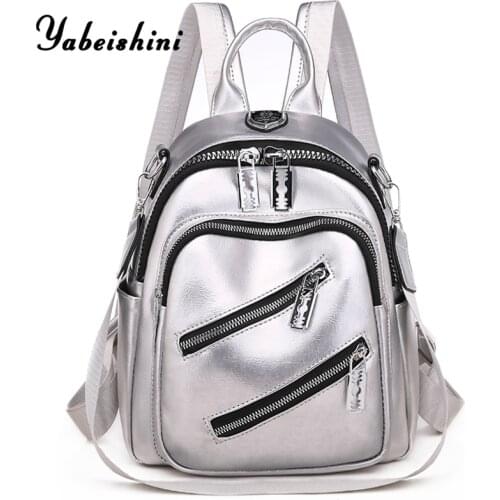 YABEISHINI High Capacity Double Zipper Leather Backpacks Bags For Women Female Shoulder Bag Multifunction Traveling Backpack