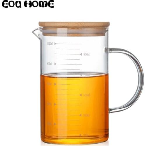 350/500/1000ml High Quality Heat Resistant Borosilicate Glass Measuring Teapots Fruit Juice Cups Water Bottle with Bamboo Cover