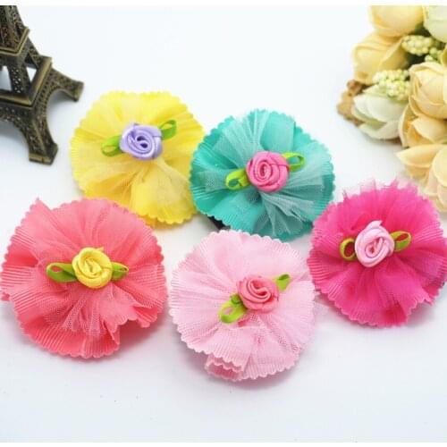 50pcs The new pet dog Rhinestone Flower Petals hairpin mesh cat dog Spaniel clip jewelry headdress