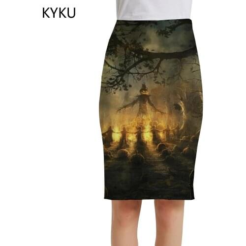KYKU Halloween Skirts Women Pumpkin Elegant Bat Sundresses Tree 3d Skirt Ladies Skirts Womens summer Cool Korean New