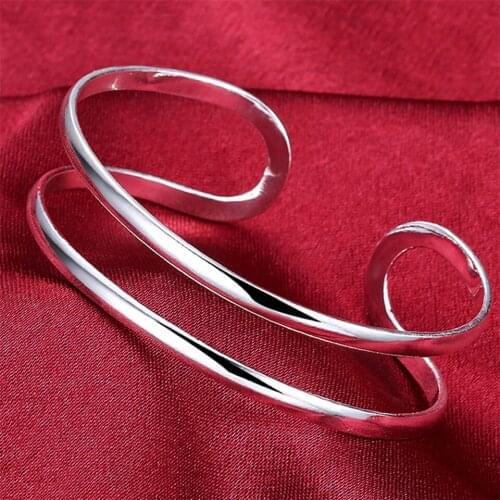 NEW Arrival 925 Silver Double Circle Line Bangle Bracelet For Woman Wedding Engagement Fashion Charm Party Jewelry