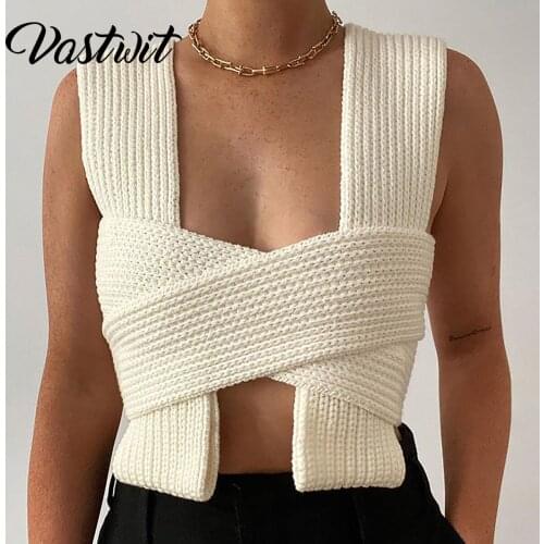 Women Y2K Sleeveless Knit Crop Sweater Vest Tie Strappy Backless Crop Tank Top V Neck Sexy Solid Casual Camisole