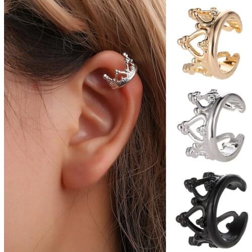 1PC Silver Boho Girls Crown No ear hole Black Golden U-shaped Geometric Waterdrop Heart Earring Clips Valentines Gift