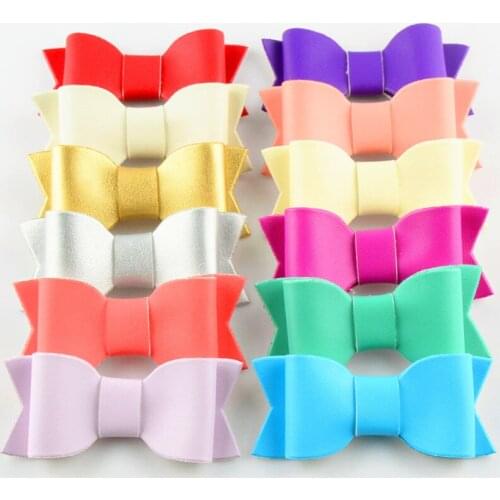 120pc/lot 3" Wholesale Girls Leather Hair Bow,DIY Leather Bows for Headband Hair clips flat back 12 Color