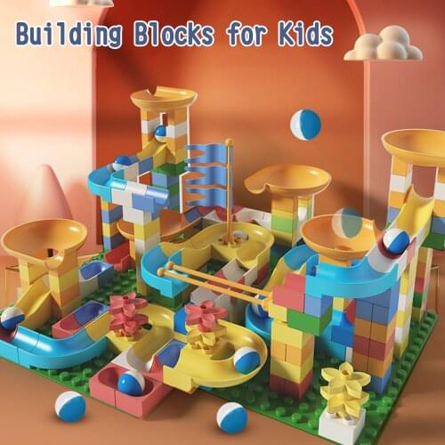 258PCS DIY Marble Run Building Bricks Blocks Puzzle Race Track Toy with 3 Baseplates 9 Balls for Kids Children Boys Girls Gift