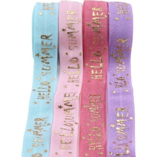 5/8" gold foil hello summer FOE fold over elastic summer series