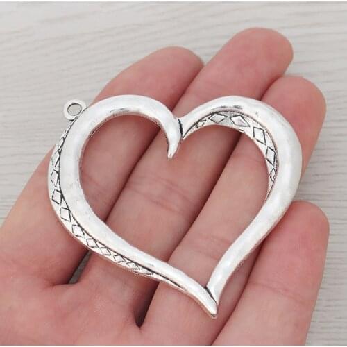 5 x Hollow Open Large Heart Charms Pendants for Necklaces Jewelry Making Findings 57x53mm