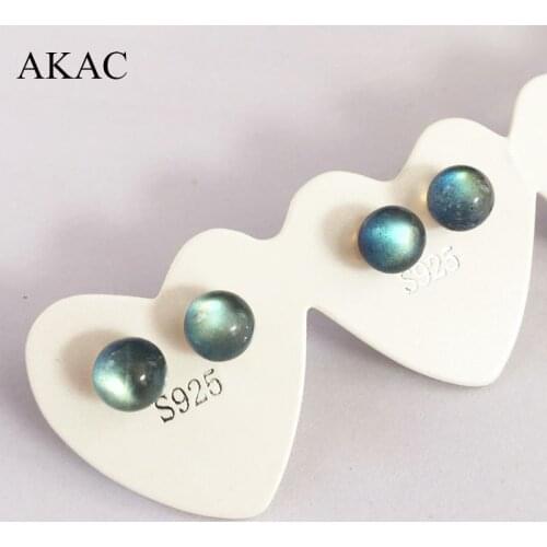 2pairs/set AKAC approx5-6mm natural labradorite women simple design stud earring wholesale