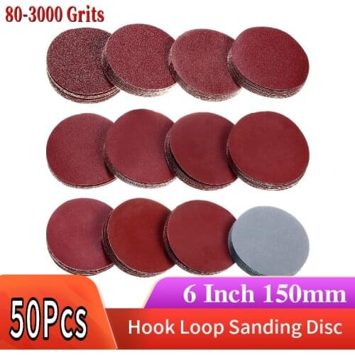 50 Pack 6 Inch Hook & Loop Sanding Discs Aluminium Oxide 150mm Sanding Paper 80/100 /180/240 /600/800 /1000/1200 /2000/3000 Grit