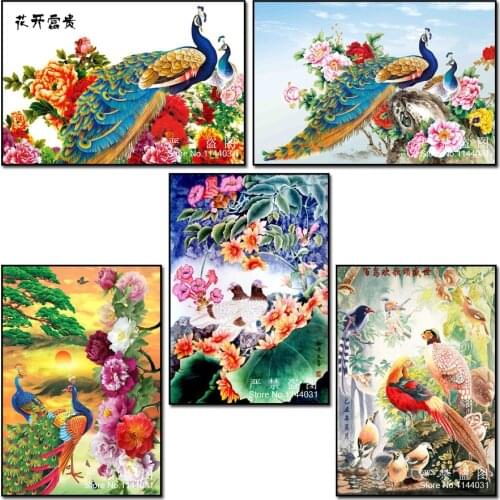 DIY Diamond Painting Chinese Style Flowers And Peacock Standing For Lucky And Rich Diamond Embroidery Gift Diamond Mosaic