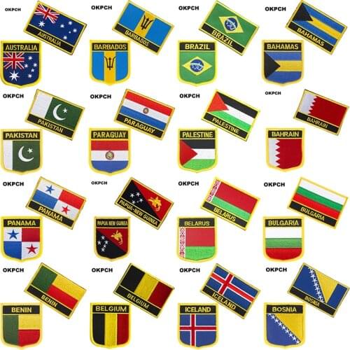 Australia Barbados Brazil Bahamas National Flag Embroidered Iron on Patches for Clothing Metal badges DIY Saw on Patches
