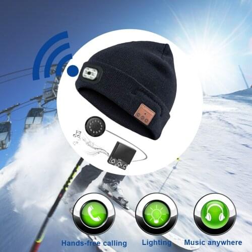Bluetooth-compatible LED Light Cap 40m Ultra Long Range Wireless Headset Cap High-grade Artificial Wool-acrylic